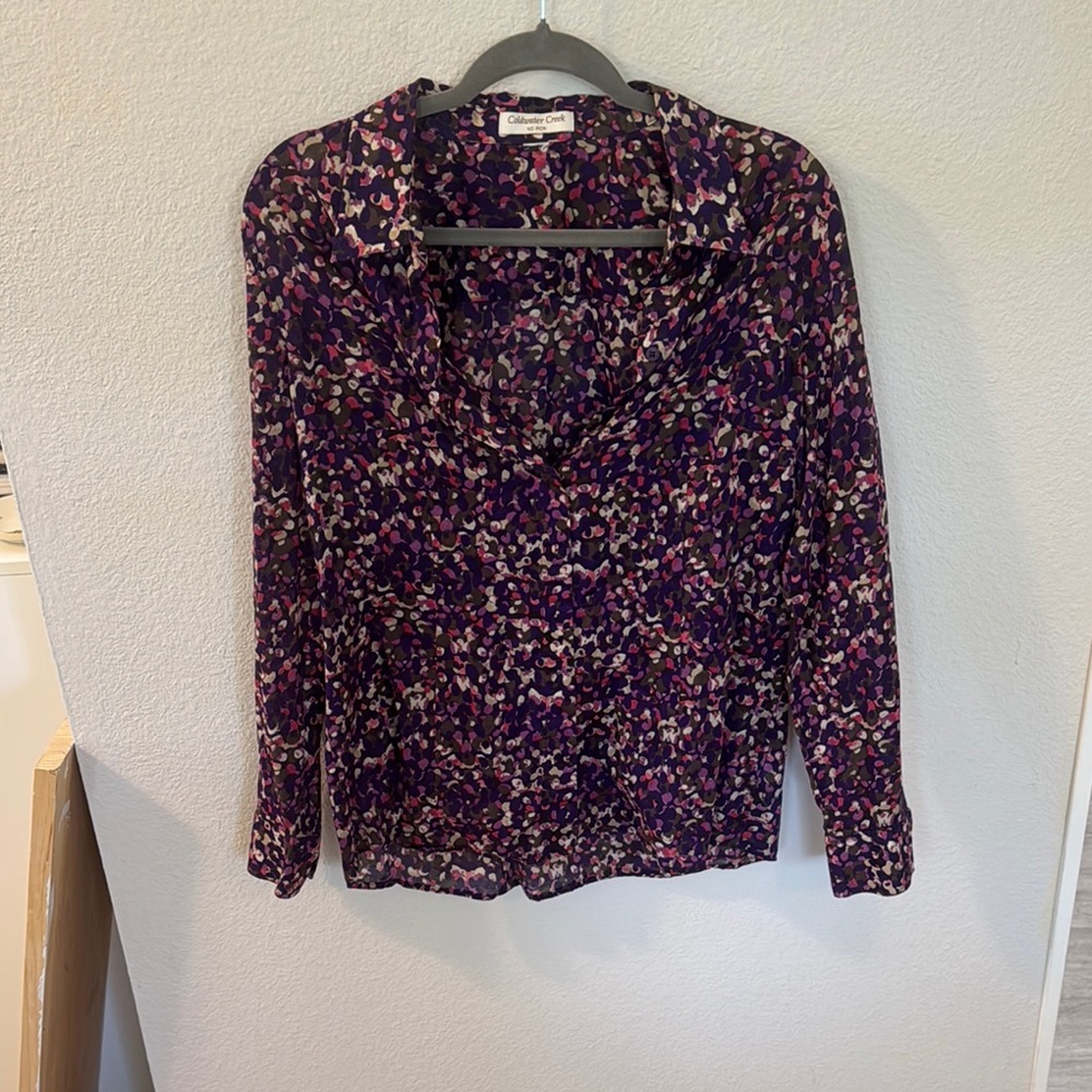 Coldwater Creek Purple Notched Collar Buttoned Blouse